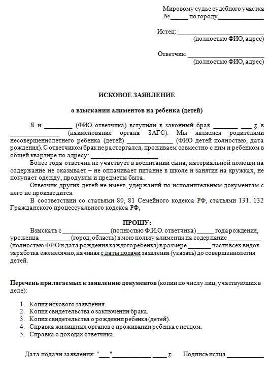 Исковое заявление на взыскание алиментов на ребенка без брака: образец и порядок подачи