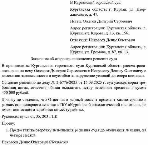 Форма заявления об отсрочке исполнения решения суда: основные требования