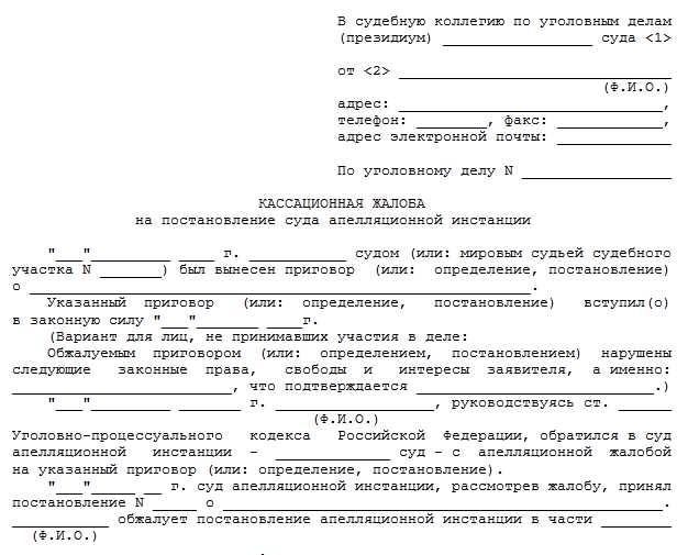 Порядок подачи кассационной жалобы: