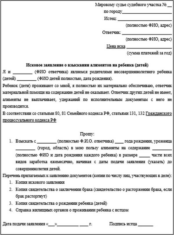 Как правильно составить заявление в суд на алименты после развода