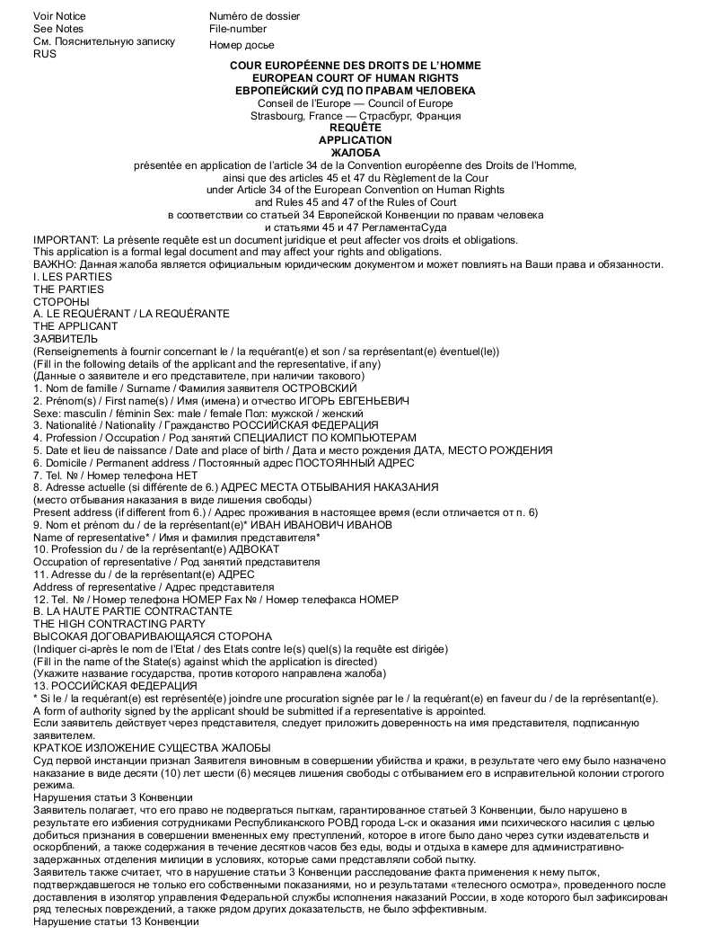 Как подать жалобу в Европейский суд по правам человека